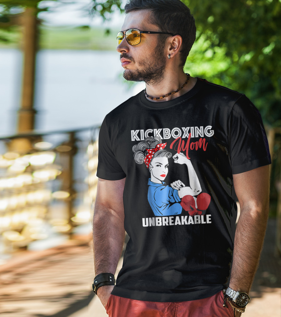Kickboxing Mom Unbreakable Rosie The Riveter Inspired Kickboxer Mother With Red Gloves T-Shirt