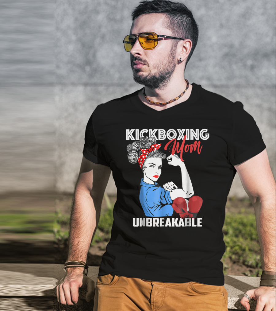 Kickboxing Mom Unbreakable Rosie The Riveter Inspired Kickboxer Mother With Red Gloves T-Shirt