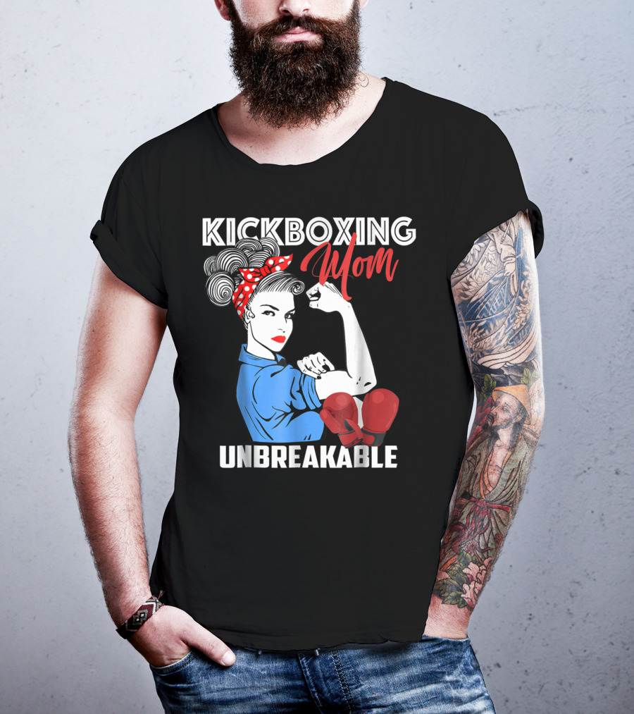 Kickboxing Mom Unbreakable Rosie The Riveter Inspired Kickboxer Mother With Red Gloves T-Shirt