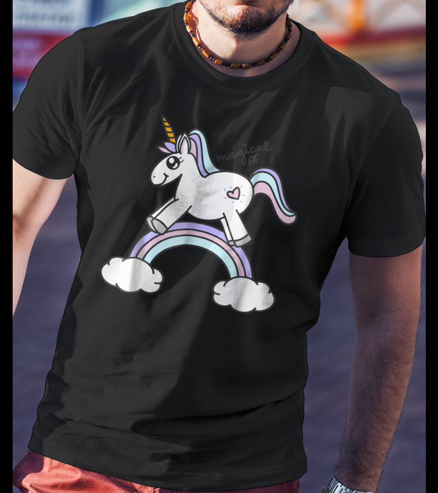 Magical AF Unicorn Mom Funny Unicorn With Rainbow And Clouds T-Shirt