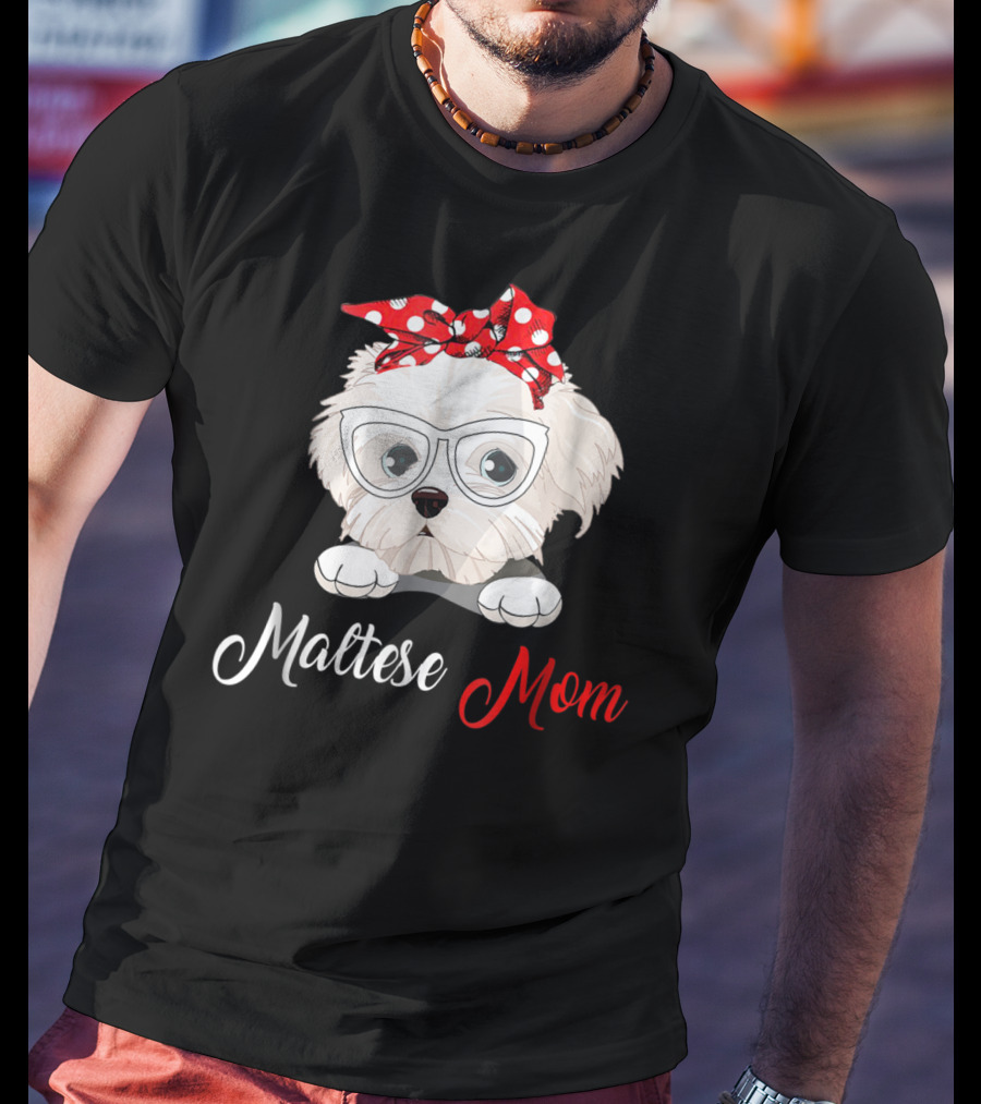 Maltese Mom Glasses Red Bow Birthday Outfit93 T-Shirt