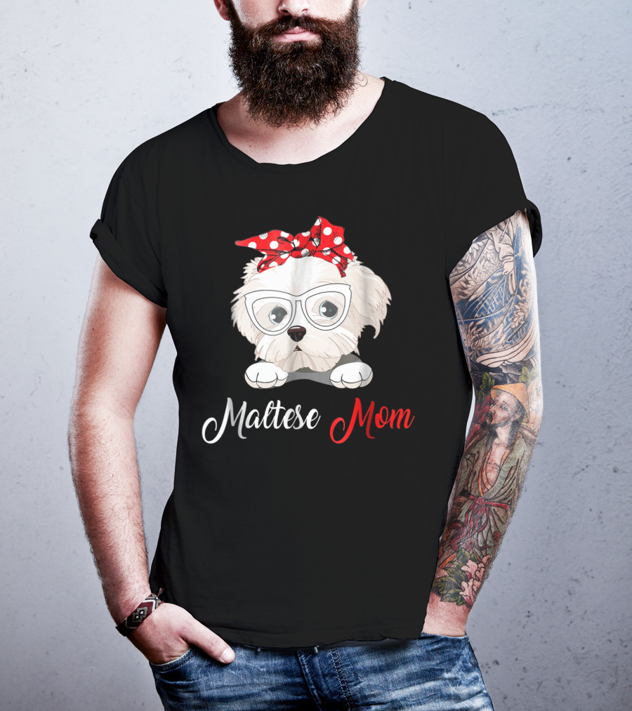 Maltese Mom Glasses Red Bow Birthday Outfit93 T-Shirt