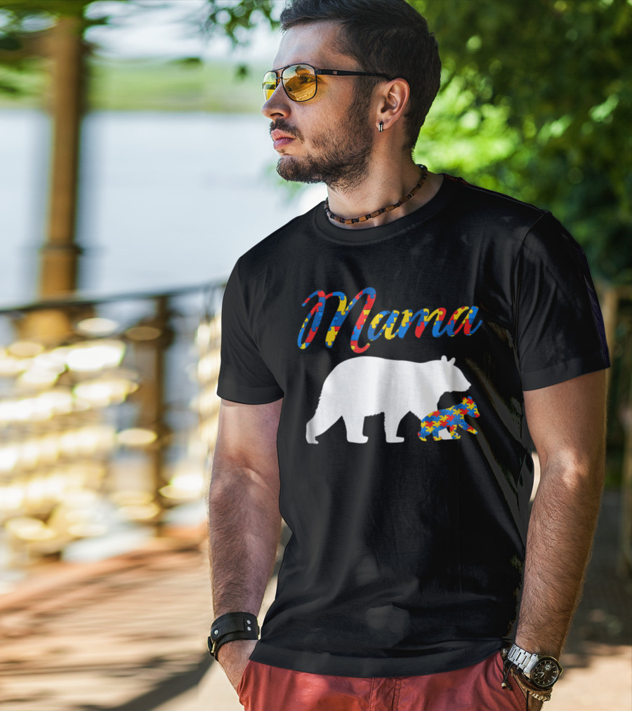 Mama Bear Autism Puzzle Piece Design For Women22 T-Shirt