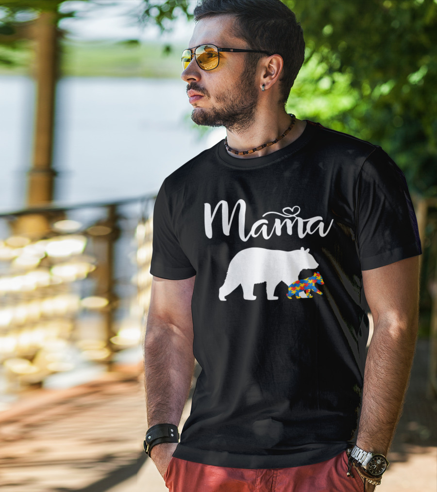 Mama Bear Heart Autism Mom Puzzle Cub24 T-Shirt