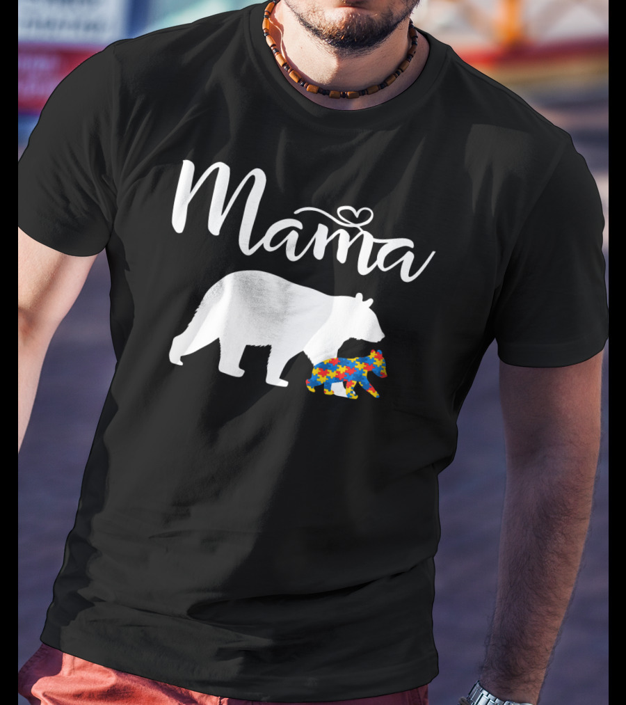 Mama Bear Heart Autism Mom Puzzle Cub24 T-Shirt