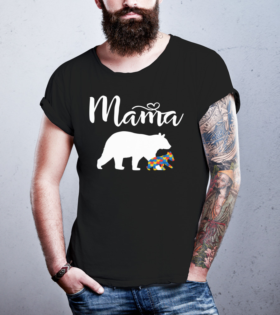 Mama Bear Heart Autism Mom Puzzle Cub24 T-Shirt