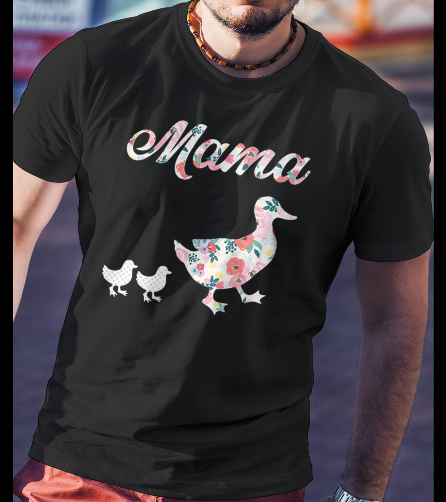 Mama Duck Mom Of 2 Floral Pattern Mother Duck T-Shirt