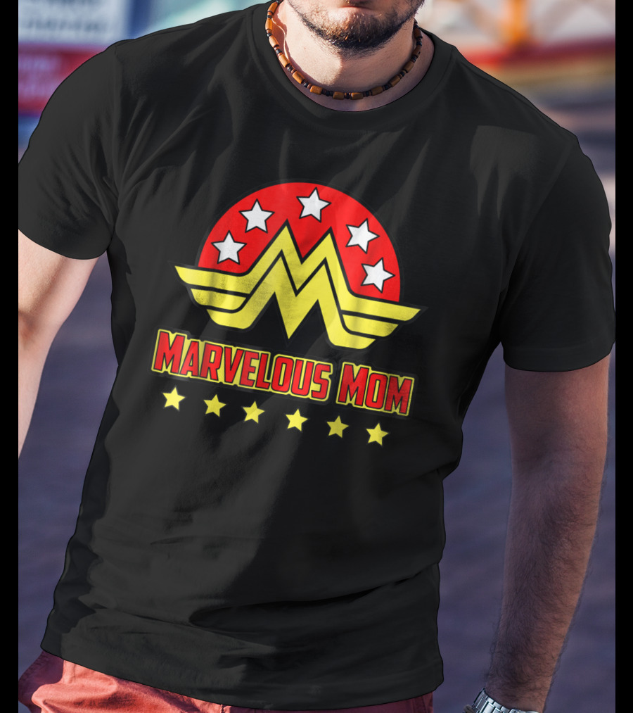 Marvelous Mom Superhero Wonder-Inspired Stars Emblem T-Shirt