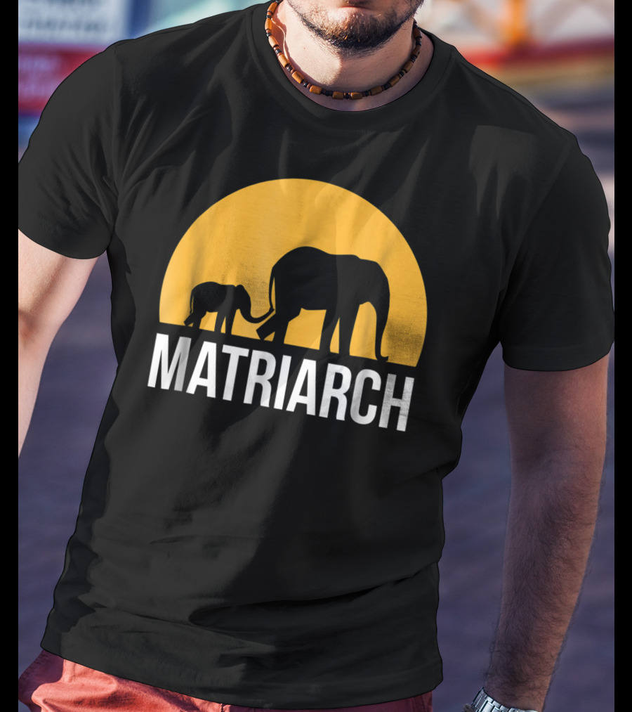 Matriarch Elephant Silhouette With Yellow Sunset Circle T-Shirt