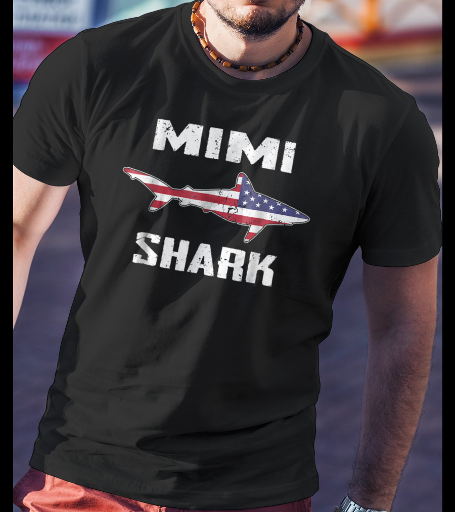 Mimi Shark American Flag Patriotic Family Mom75 T-Shirt