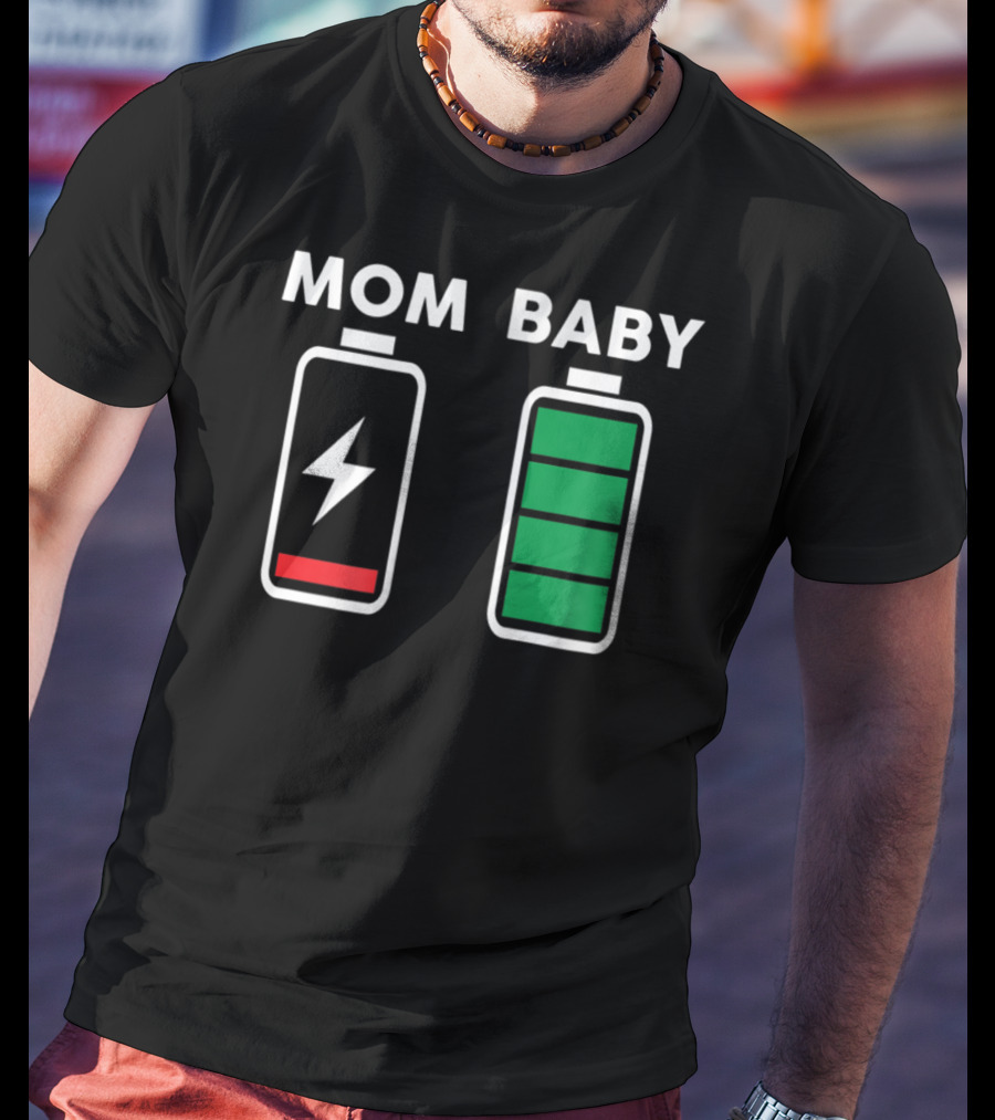 Mom Baby Battery Drained Full Charge Icons T-Shirt