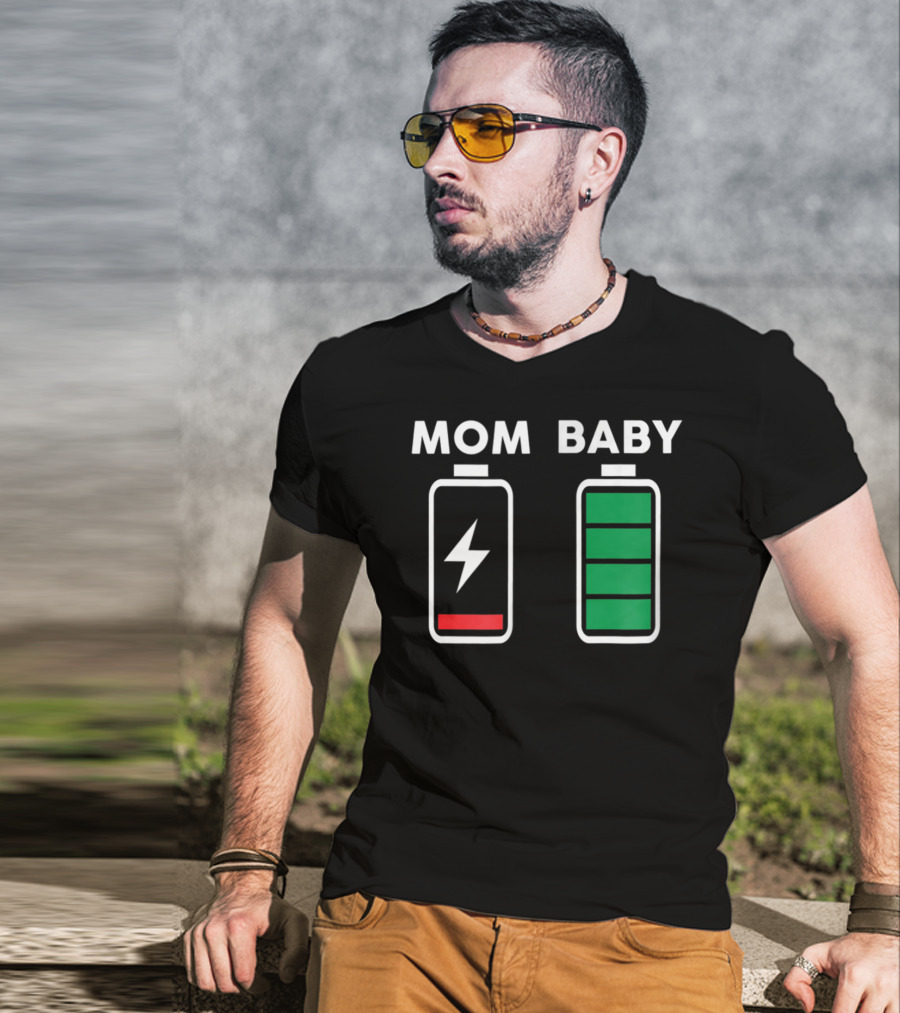 Mom Baby Battery Drained Full Charge Icons T-Shirt