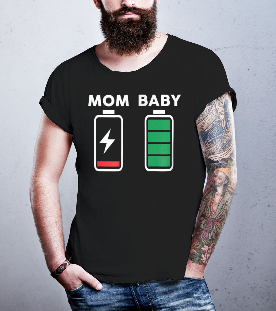 Mom Baby Battery Drained Full Charge Icons T-Shirt