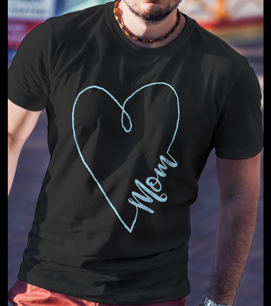 Mom Heart Aquamarine March Birthstone T-Shirt