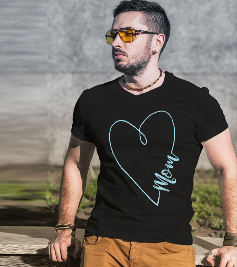 Mom Heart Aquamarine March Birthstone T-Shirt