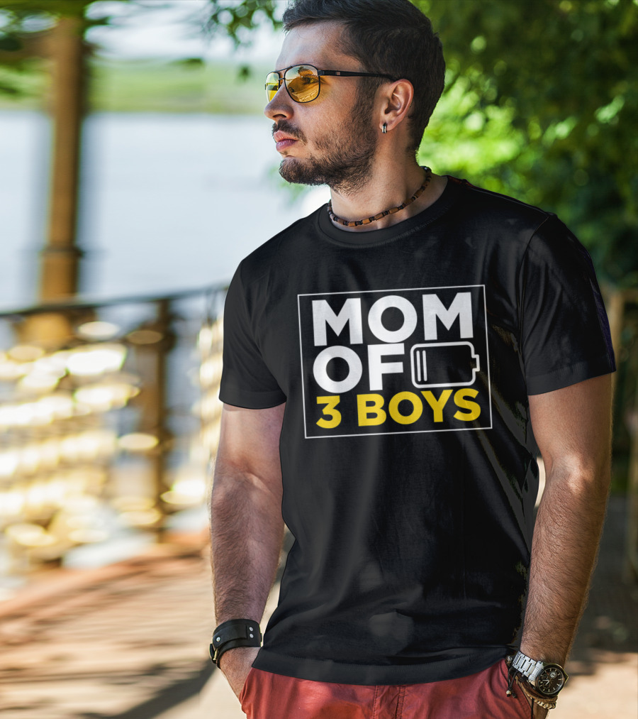 MOM OF 3 BOYS Low Battery Christmas From Son T-Shirt