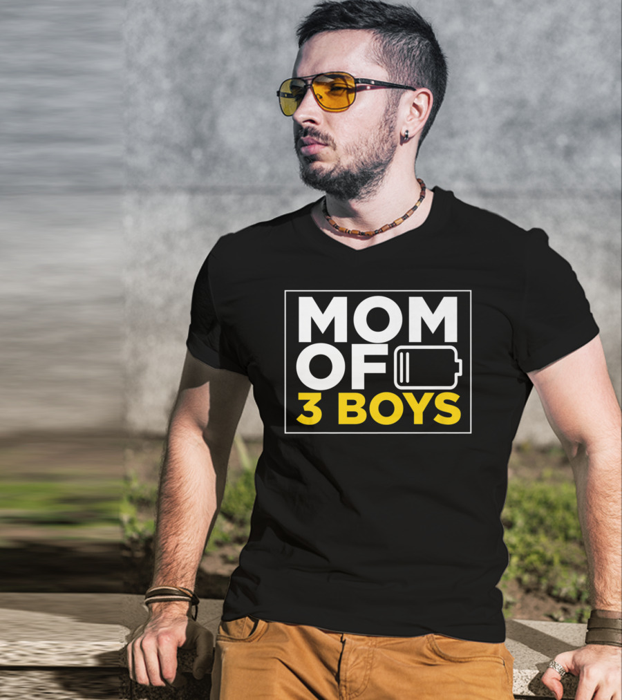 MOM OF 3 BOYS Low Battery Christmas From Son T-Shirt