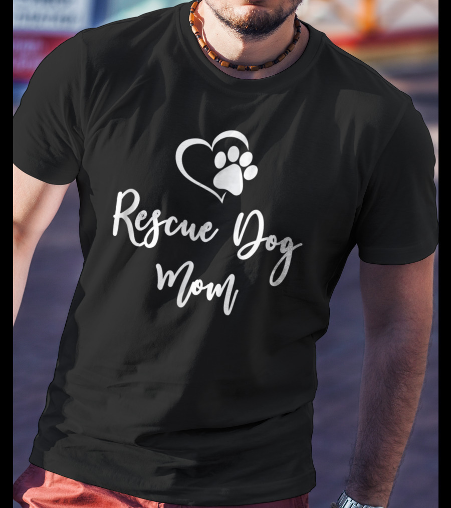 Rescue Dog Mom Heart Paw Prints T-Shirt