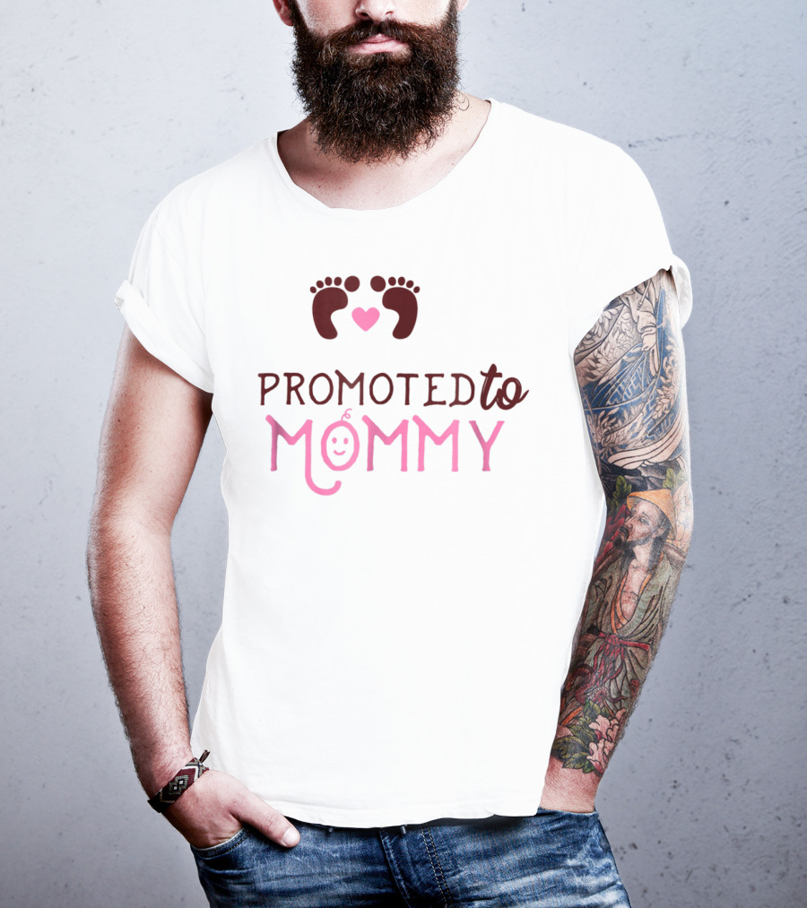 Promoted To Mommy With Heart And Baby Feet T-Shirt
