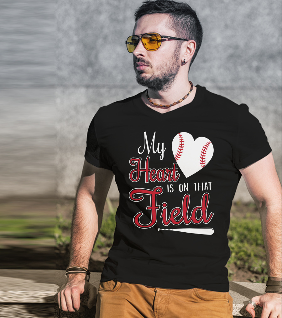 My Heart Is On That Field Baseball Bat Heart T-Shirt