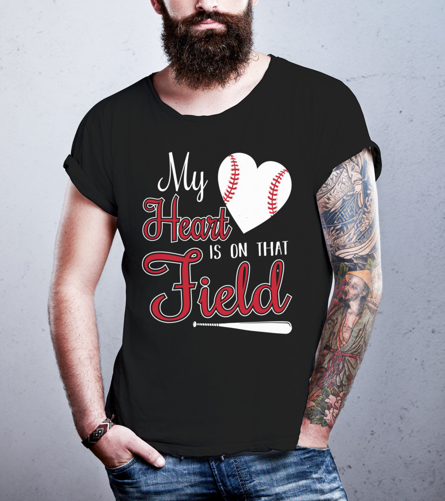 My Heart Is On That Field Baseball Bat Heart T-Shirt