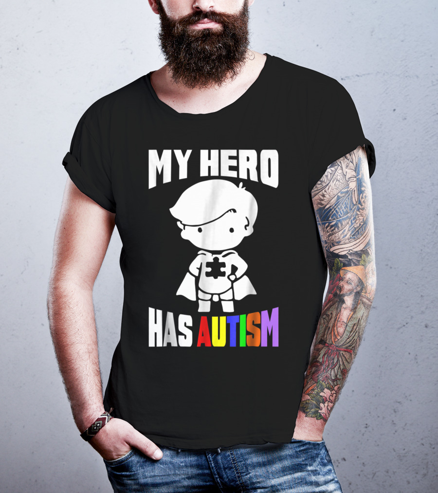 My Hero Has Autism Mom From Son56 Puzzle Cape Hero T-Shirt