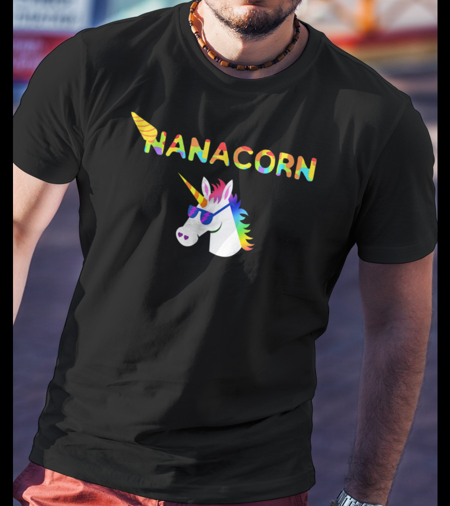 Nanacorn Rainbow Unicorn With Sunglasses Fun T-Shirt