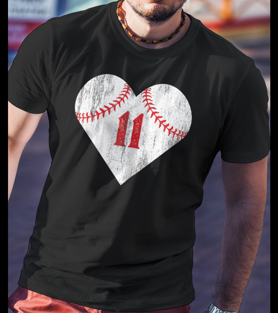 Number 11 Heart Baseball Softball T-Shirt