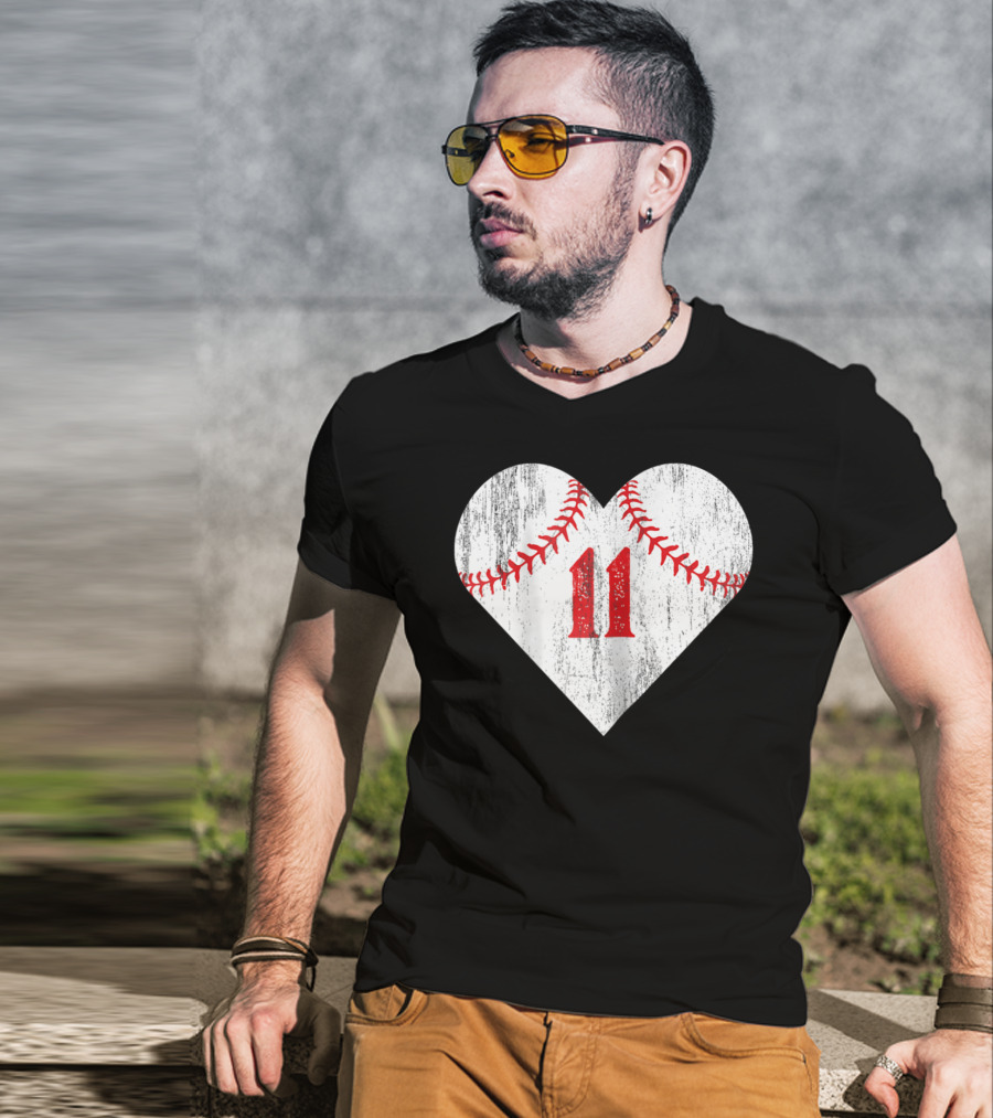 Number 11 Heart Baseball Softball T-Shirt