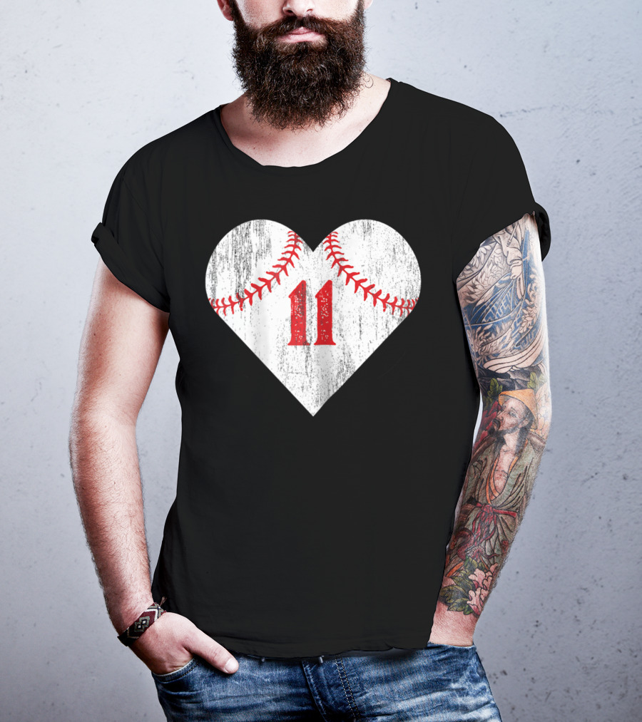 Number 11 Heart Baseball Softball T-Shirt