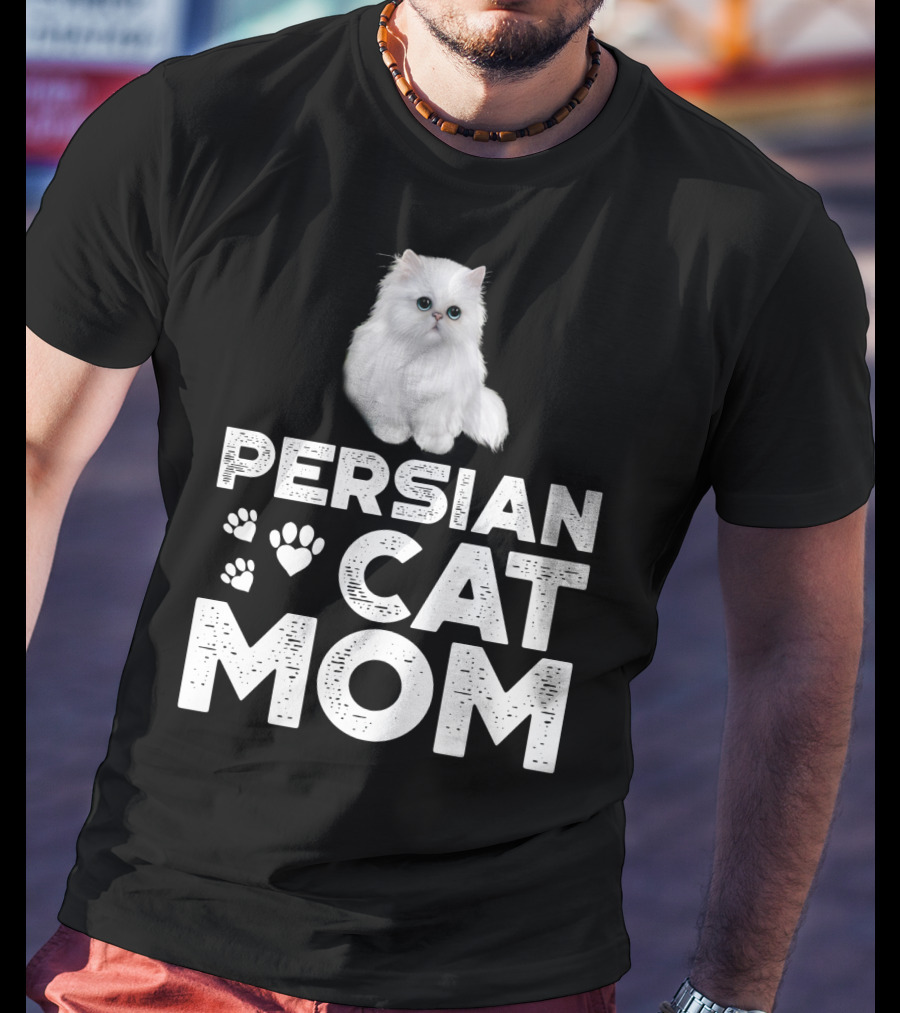 Persian Cat Mom With Paw And Heart Design For Female Cat Owners T-Shirt