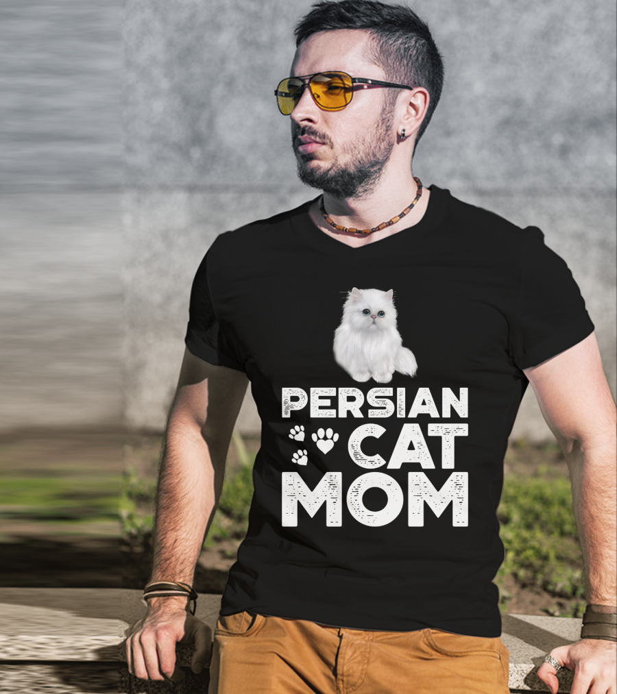Persian Cat Mom With Paw And Heart Design For Female Cat Owners T-Shirt