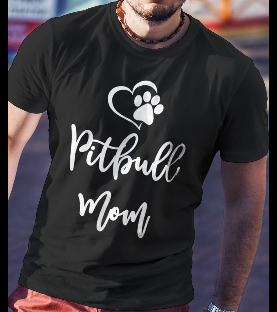 Pitbull Mom Paw Heart T-Shirt