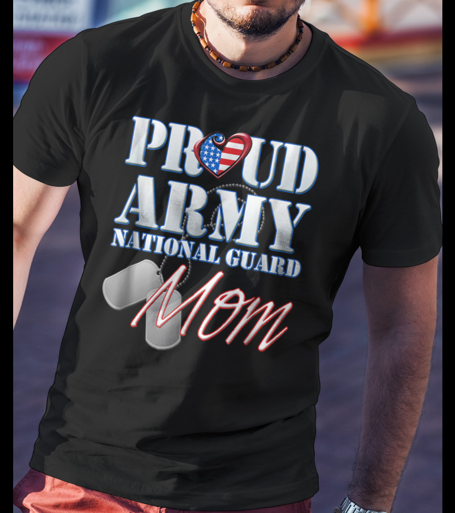 Proud Army National Guard Mom USA Heart Dog Tags T-Shirt