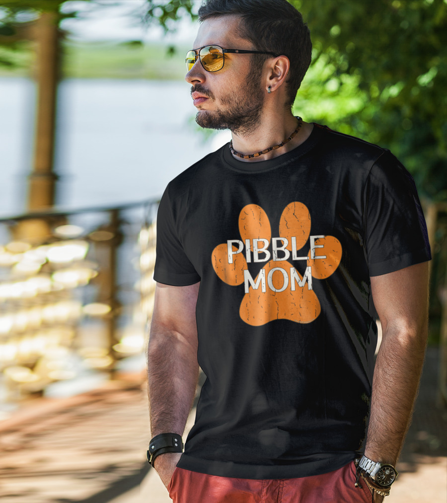 Pibble Mom Orange Dog Paw Print Distressed Pit Bull T-Shirt
