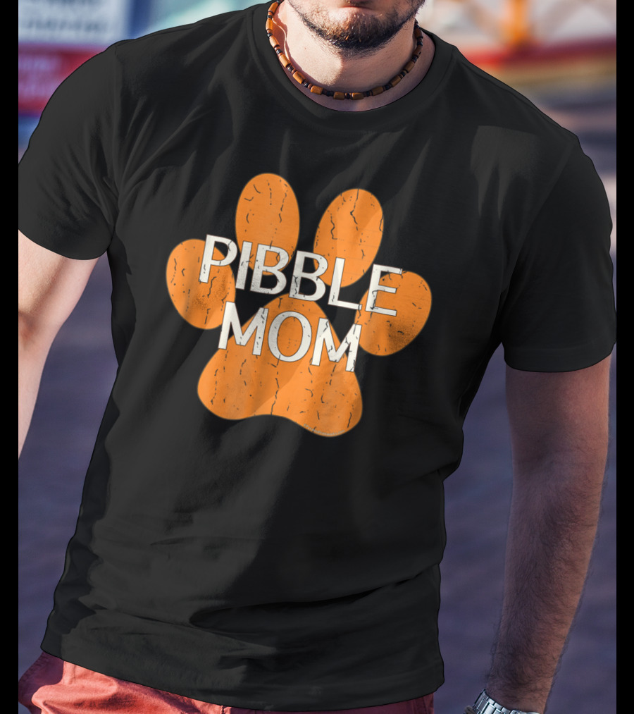 Pibble Mom Orange Dog Paw Print Distressed Pit Bull T-Shirt