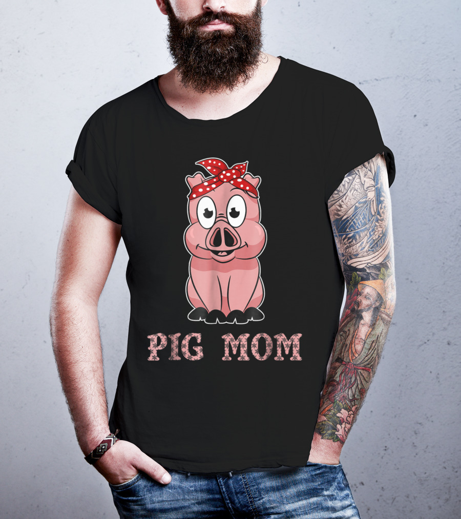 Pig Mom Bandana Cute For Girl And Women79 Whimsical Pig With Red Polka Dot Headband T-Shirt