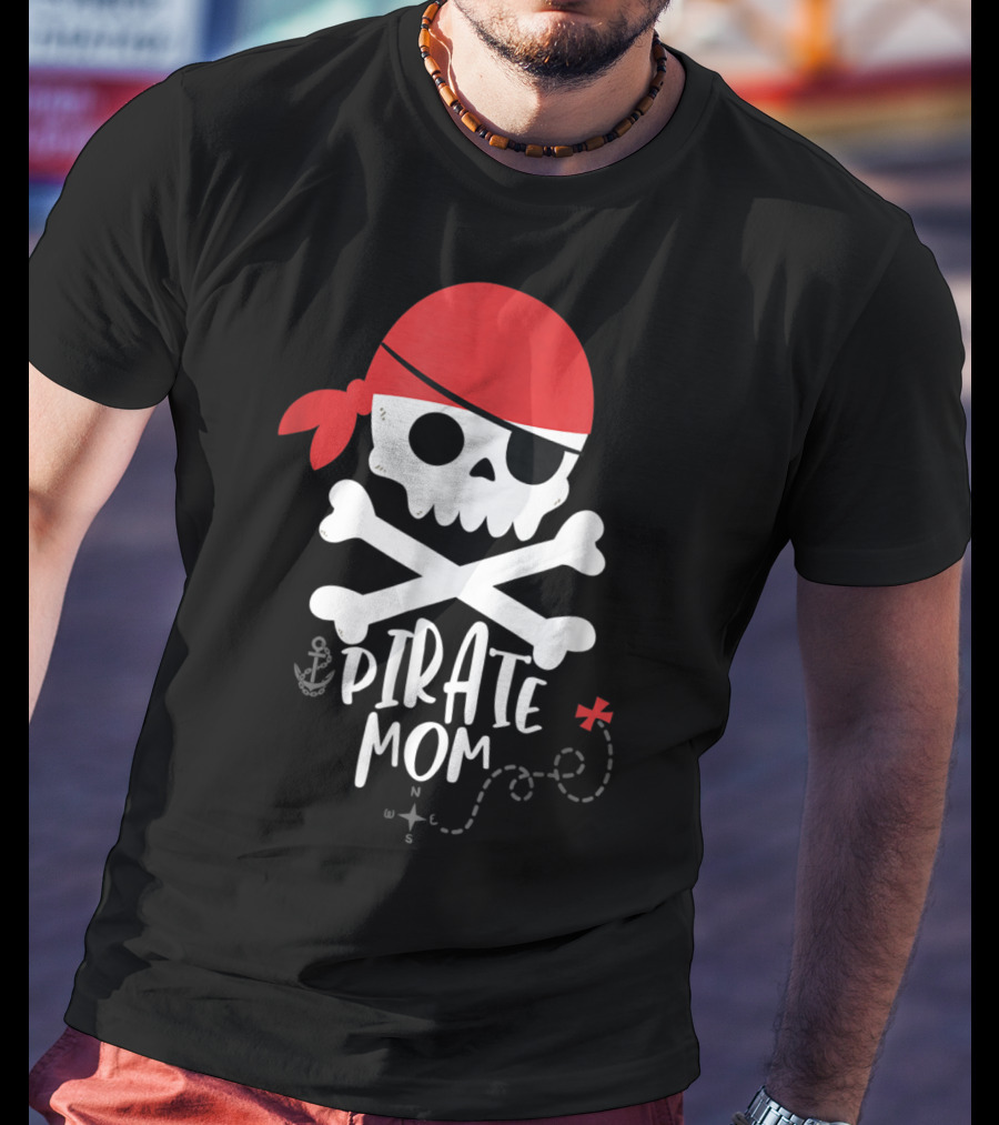 Pirate Mom Skull And Crossbones With Red Bandana Map Anchor T-Shirt