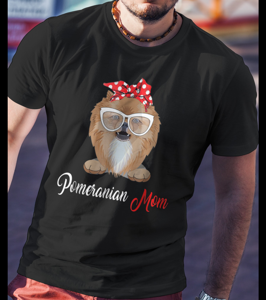 Pomeranian Mom With Polka Dot Bow And Glasses Fashion T-Shirt