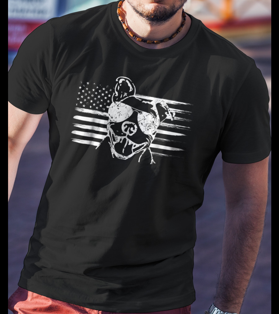 Proud USA American Flag Pit Bull Dog T-Shirt
