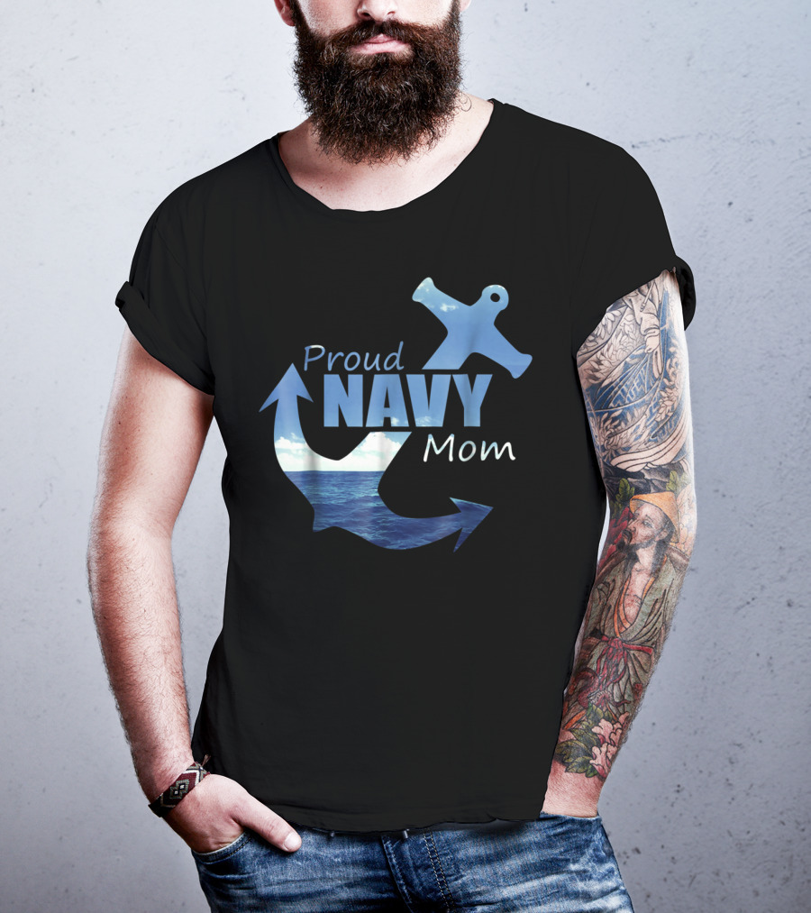 Proud Navy Mom Anchor Ocean T-Shirt