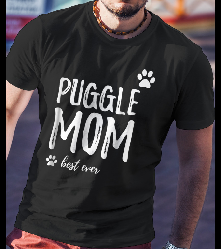 Puggle Mom Best Ever Dog Lover Paw Prints T-Shirt