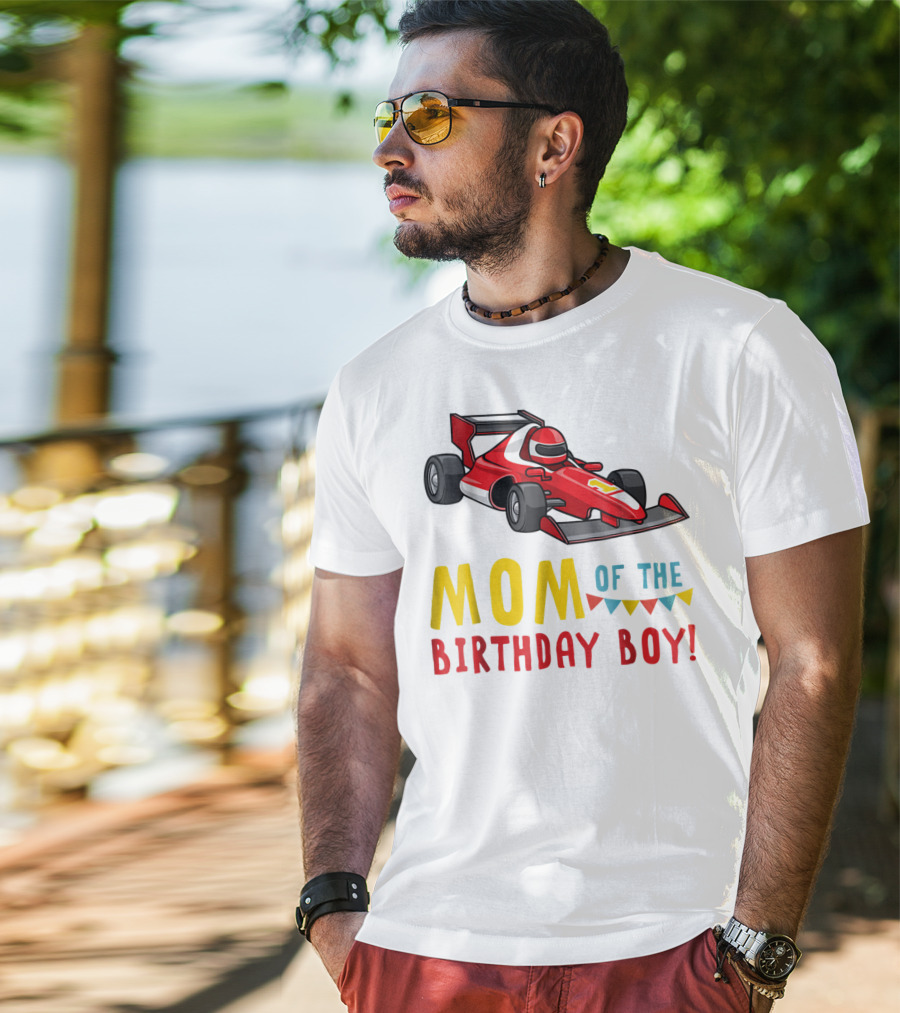 Mom Of The Birthday Boy Racer Car T-Shirt