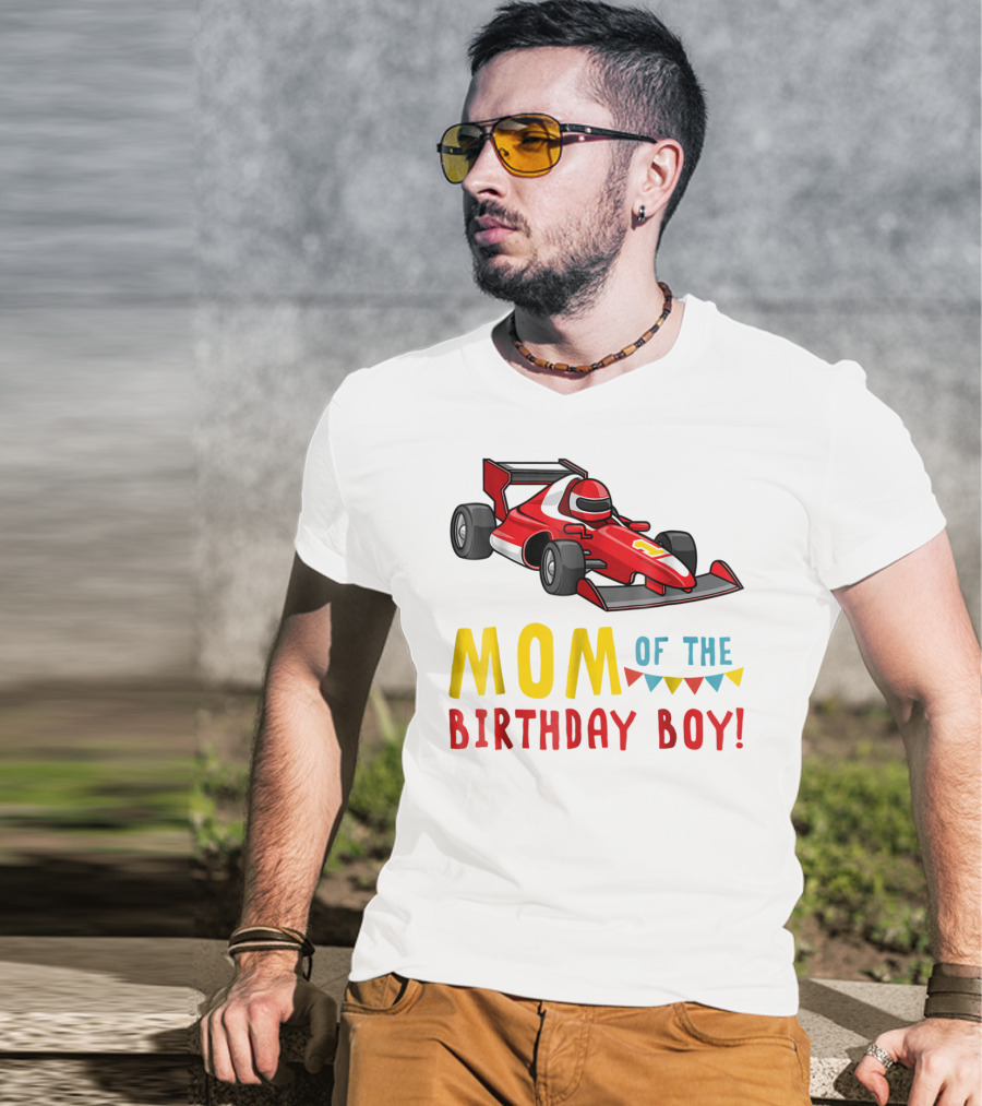 Mom Of The Birthday Boy Racer Car T-Shirt