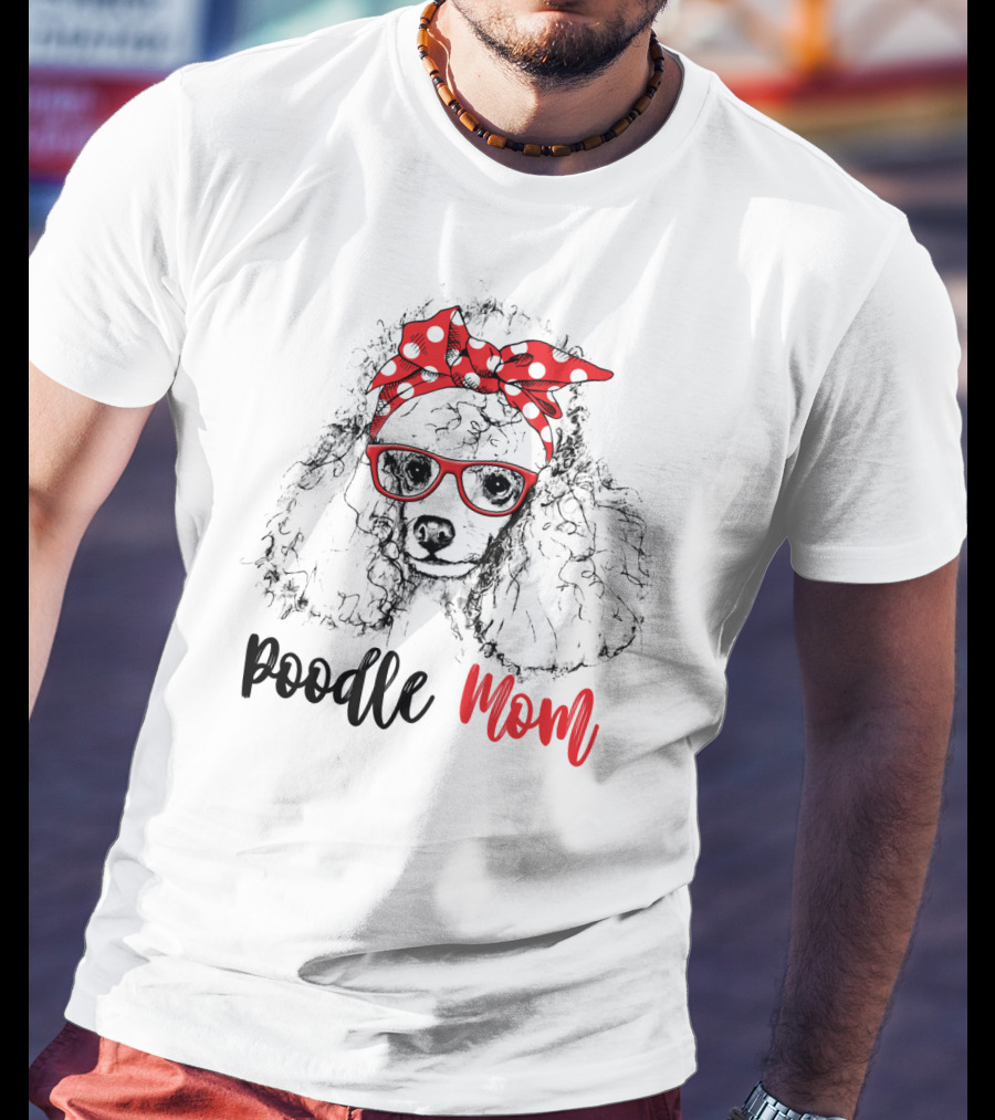 Red Poodle Mom With Bow And Glasses For Women81 T-Shirt