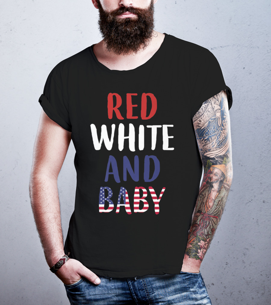 Red White And Baby American Flag Pregnancy Announcement T-Shirt