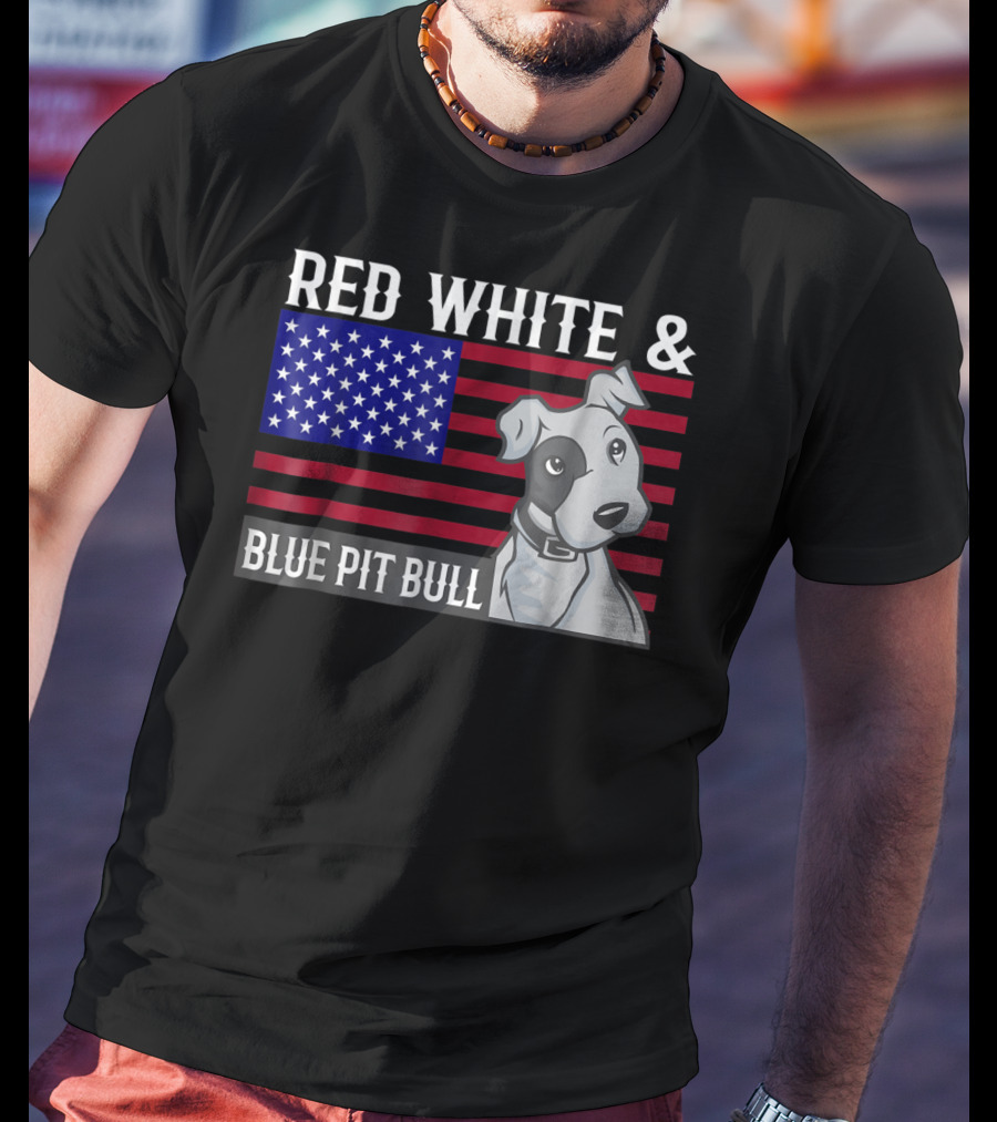 Red White Blue Pit Bull American Flag T-Shirt