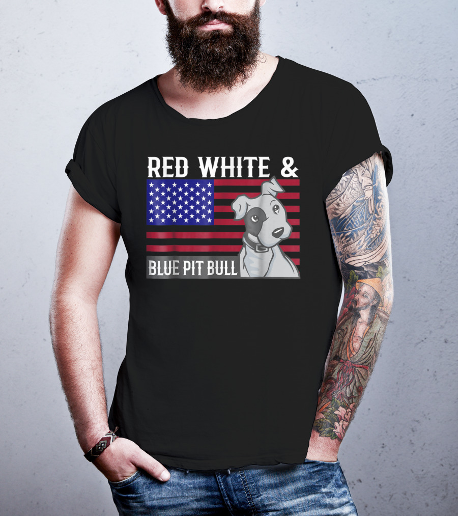 Red White Blue Pit Bull American Flag T-Shirt