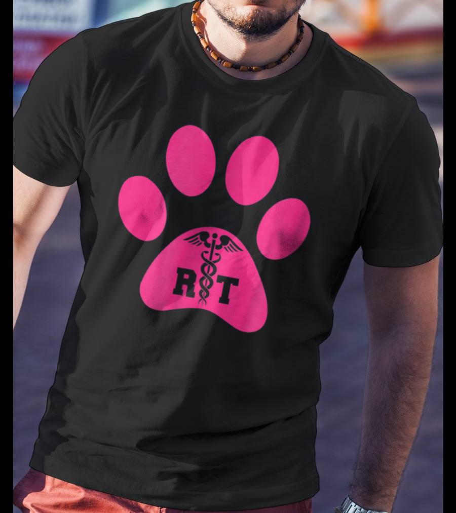 Respiratory Therapy Pink RT Caduceus Dog Paw T-Shirt