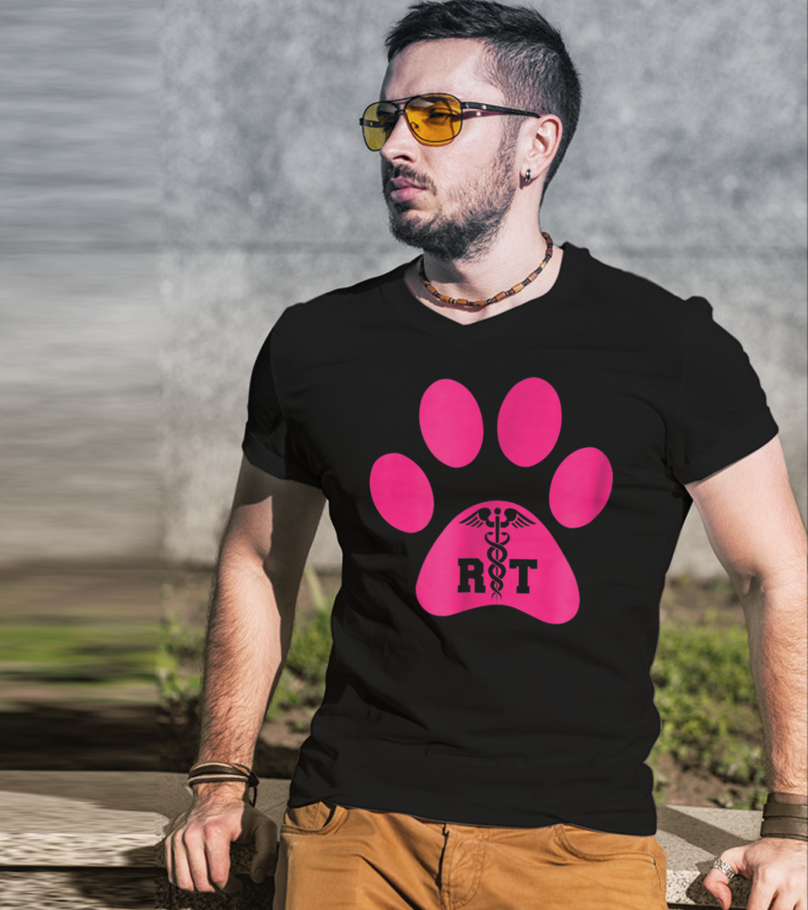Respiratory Therapy Pink RT Caduceus Dog Paw T-Shirt